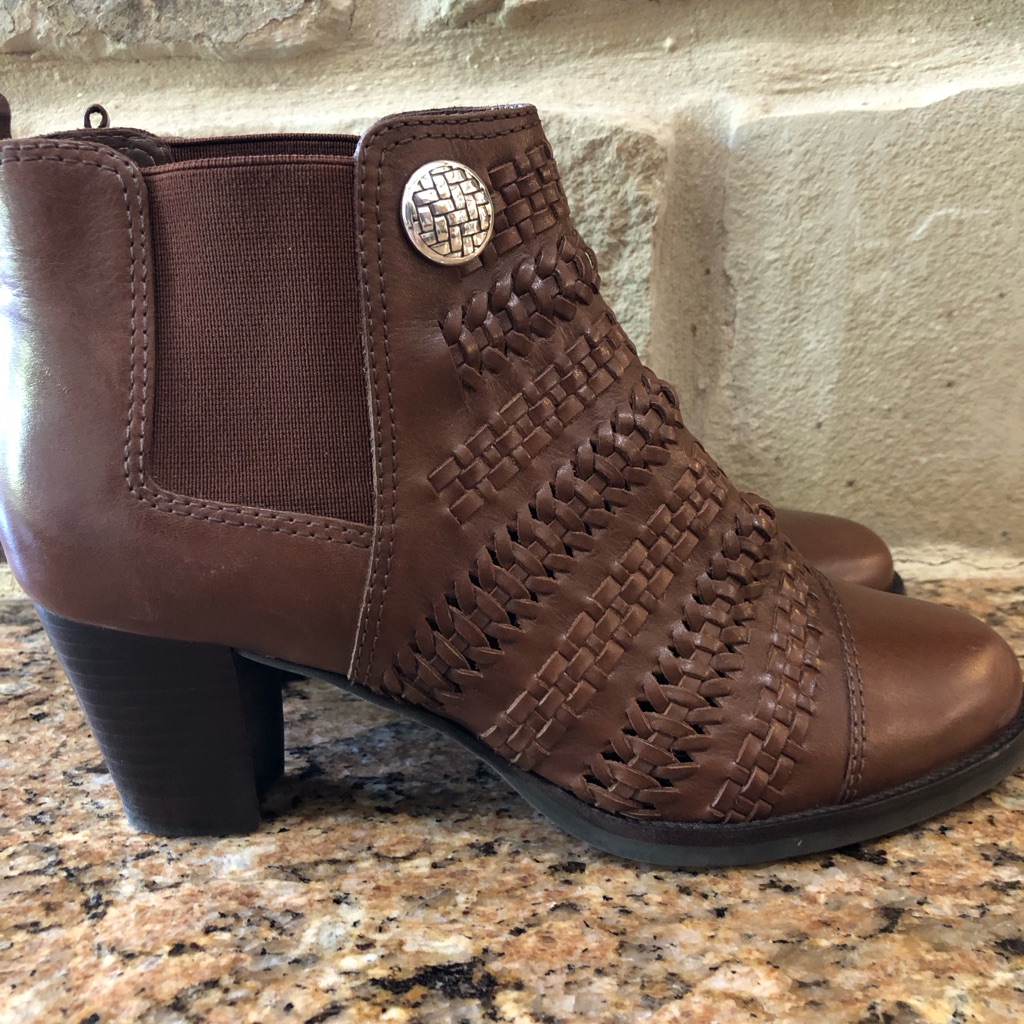 Brighton Galore Brown Woven Leather Ankle Boots Size 8